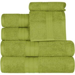 6 Piece Green Cotton Towel Set Soft Absorbent Bath Hand Face Towels 700 GSM